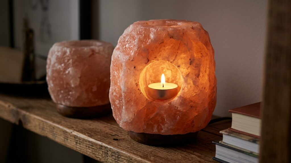 Himalayan salt lamp candle holder made from natural pink salt