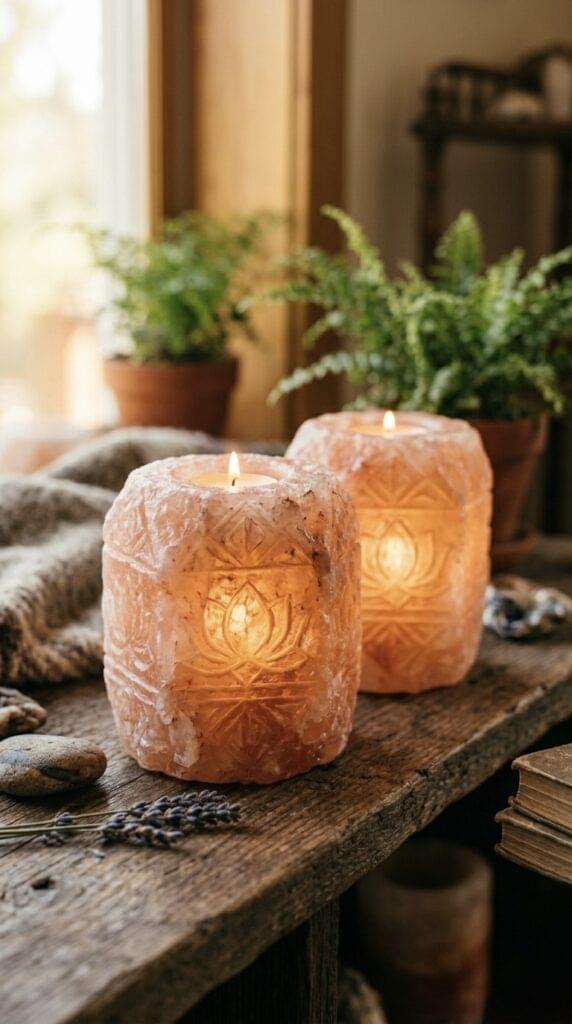 natural salt candle holder