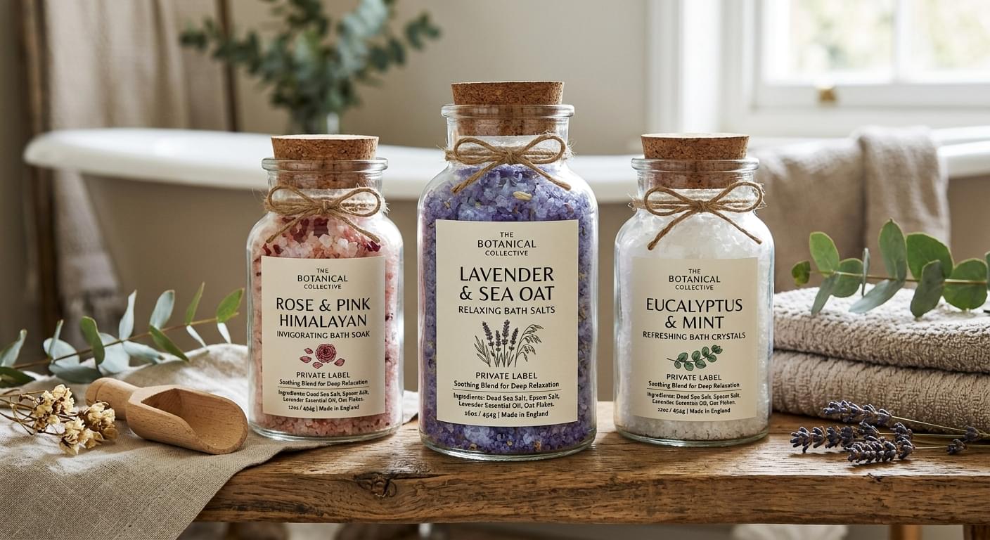 Private label bath salts made with premium Himalayan pink salt