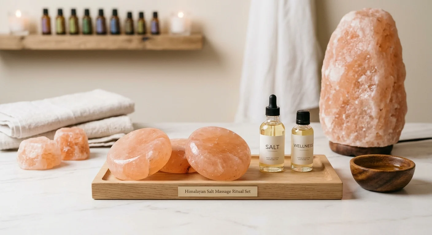 Therapist gliding warm Himalayan salt massage stones along a client’s back in a spa